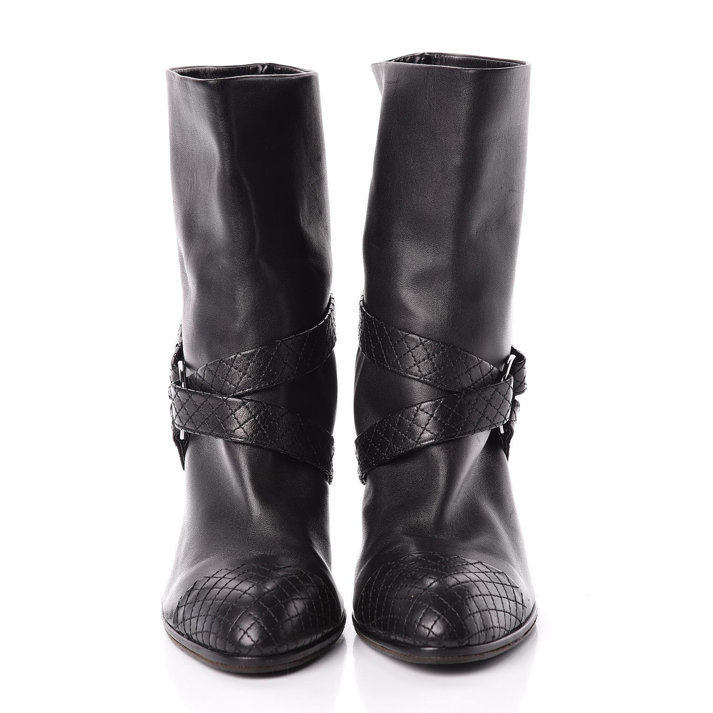 Calfskin Quilted Cap Toe Boots 40.5 Black