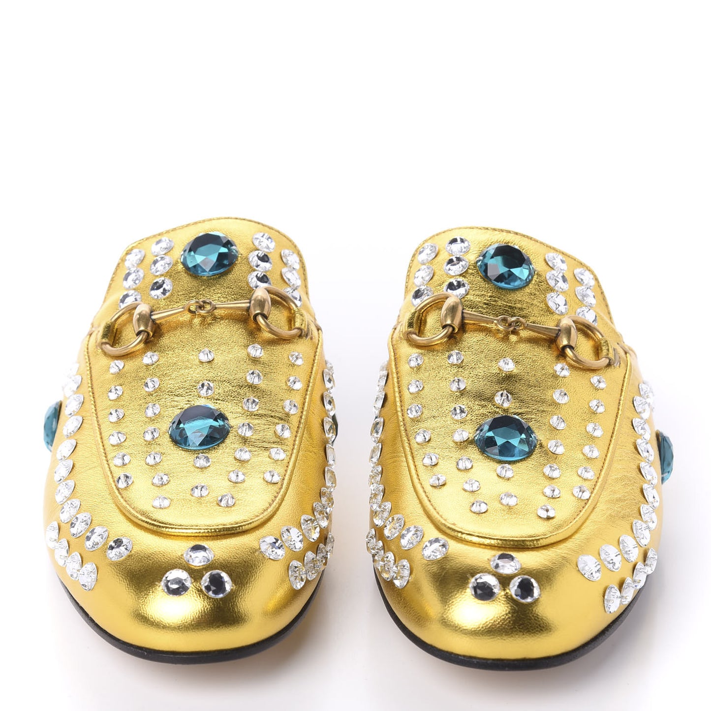 Metallic Nappa Crystal Womens Princetown Slippers 37.5 Gold