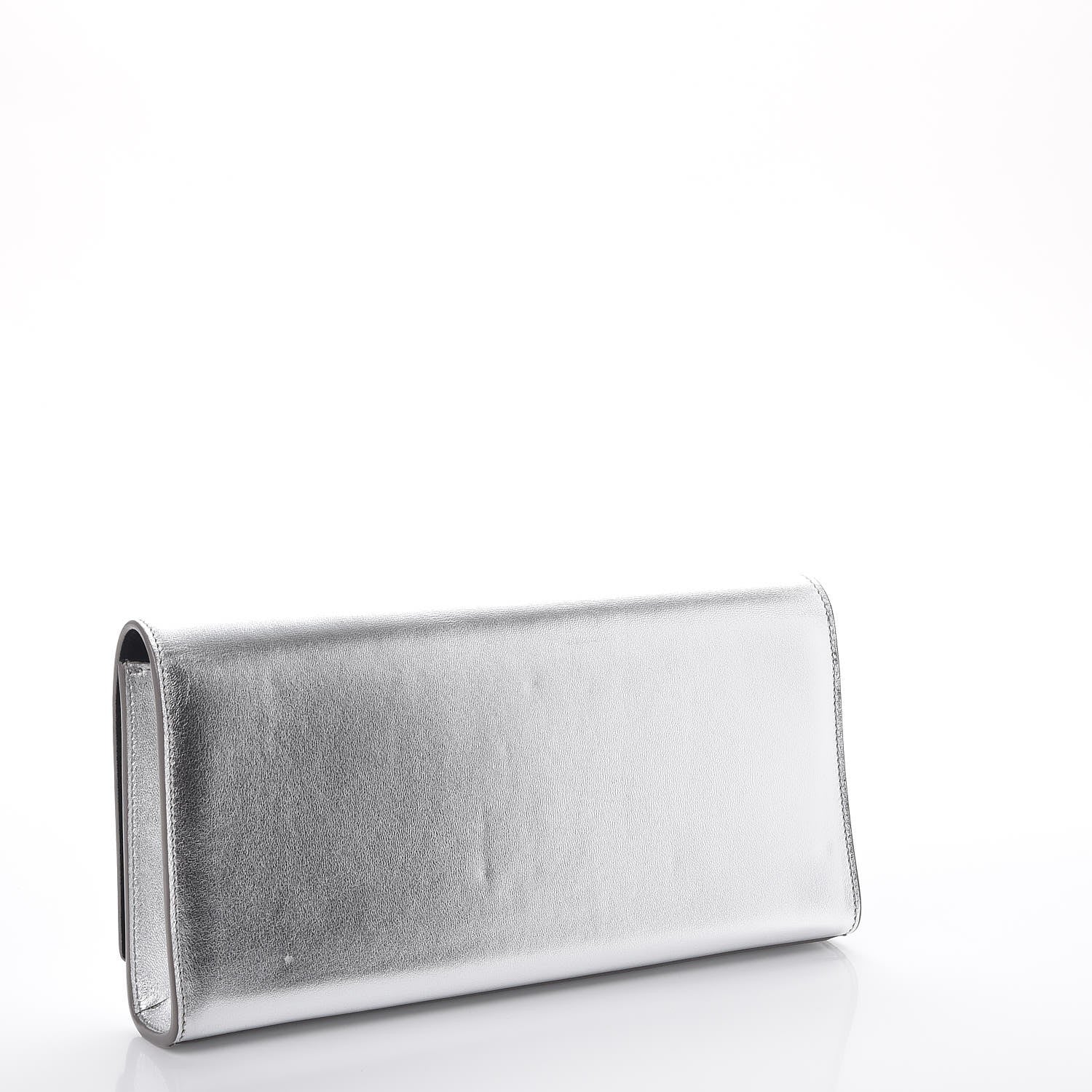 Saint Laurent Metallic Calfskin Classic Monogram Cassandre Clutch Argento 3 of 11