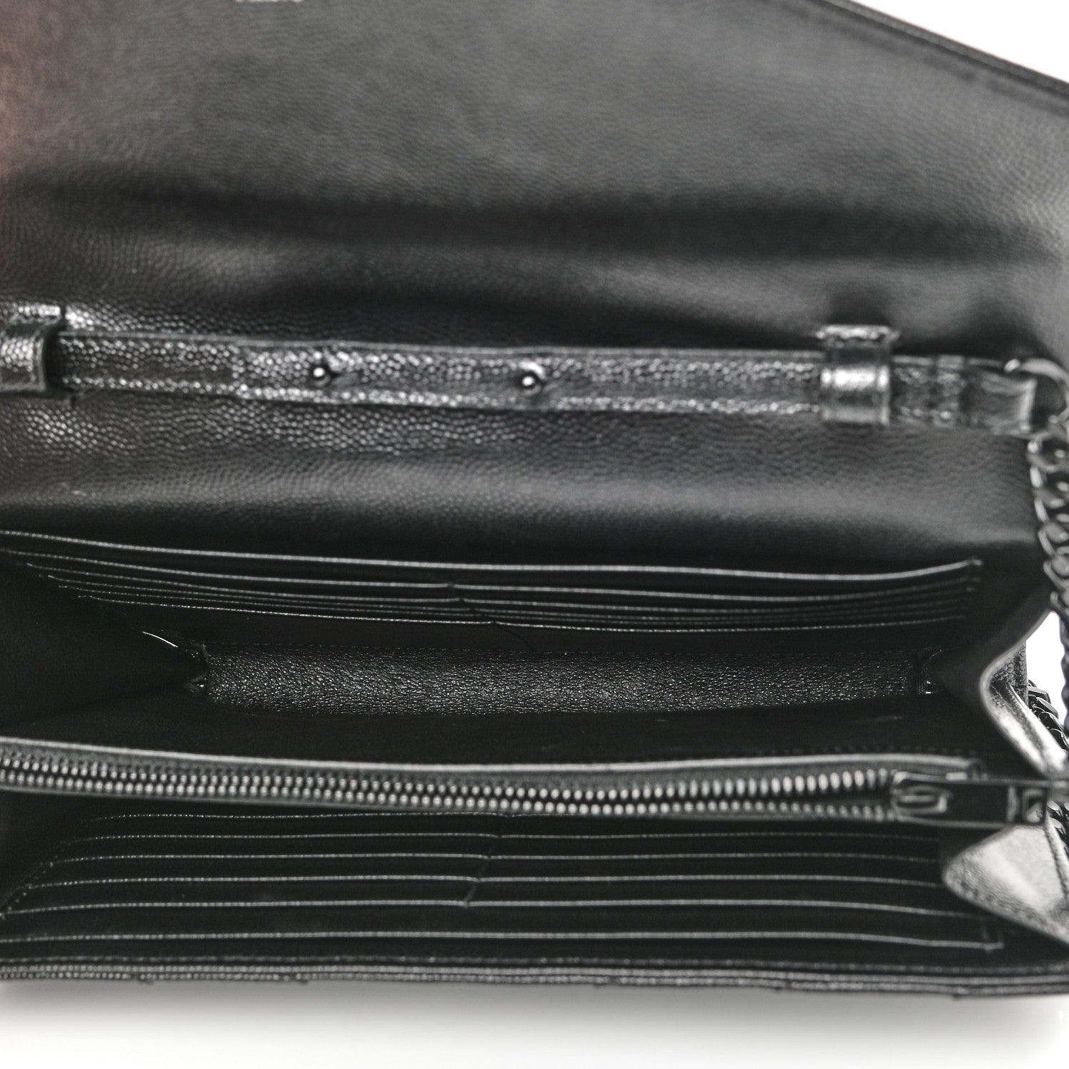 Saint Laurent Grain De Poudre Matelasse Chevron Monogram Chain Wallet Black 4 of 10