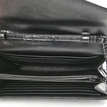Saint Laurent Grain De Poudre Matelasse Chevron Monogram Chain Wallet Black 4 of 10