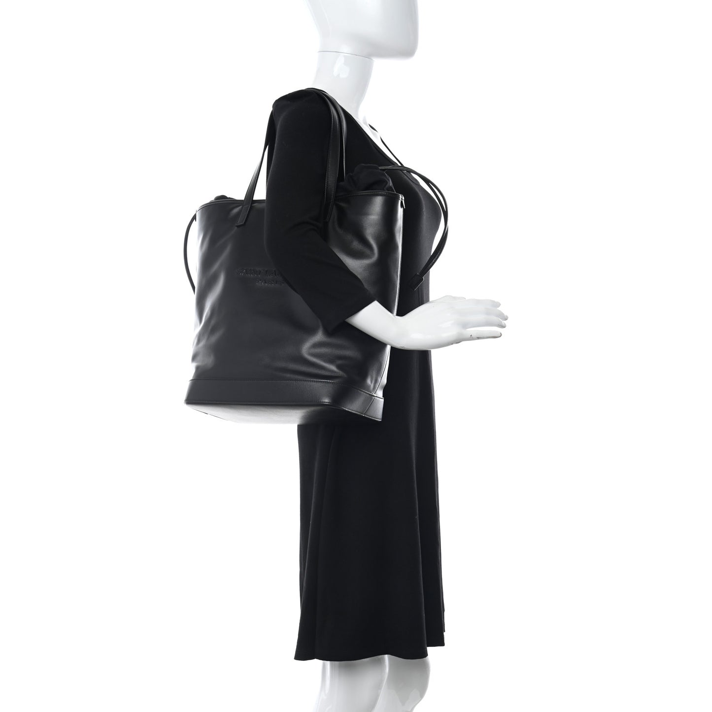 Calfskin Debossed Teddy Shopping Bag Black