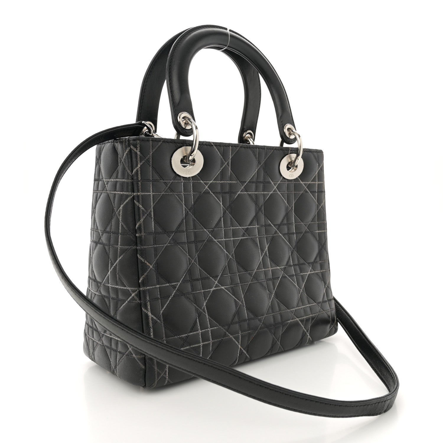 Christian Dior Lambskin Cannage Contrast Stitch Medium Lady Dior Black 3 of 11