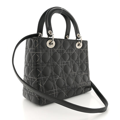 Christian Dior Lambskin Cannage Contrast Stitch Medium Lady Dior Black 3 of 11