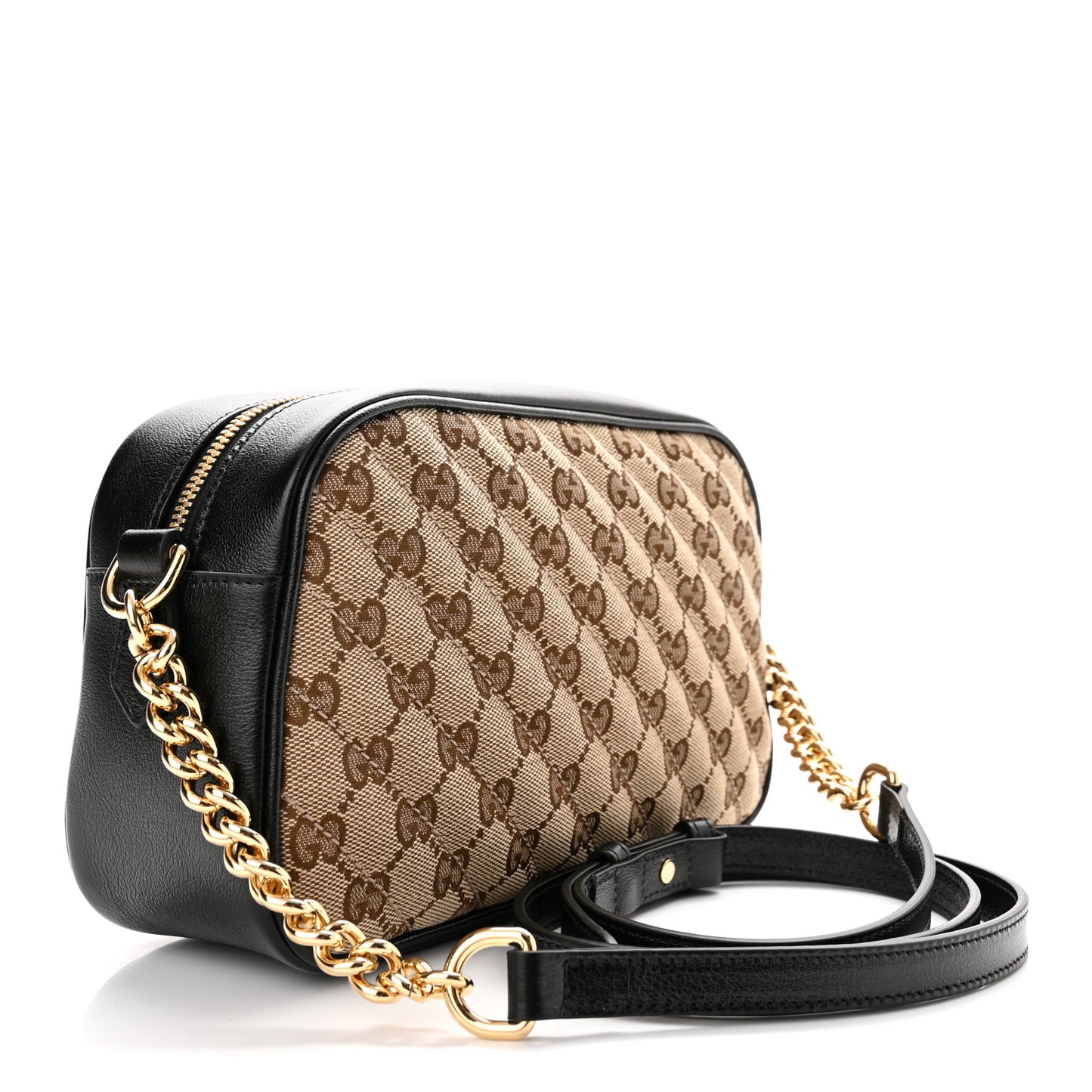 Monogram Matelasse Diagonal Small GG Marmont Chain Shoulder Bag Beige Black