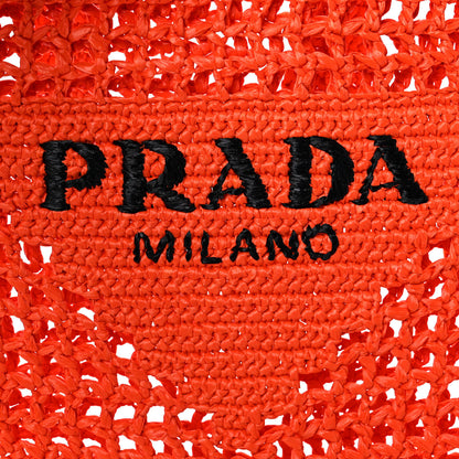 Prada Yarn Raffia Effect Crochet Logo Embroidered Tote Bag Arancio 7 of 9