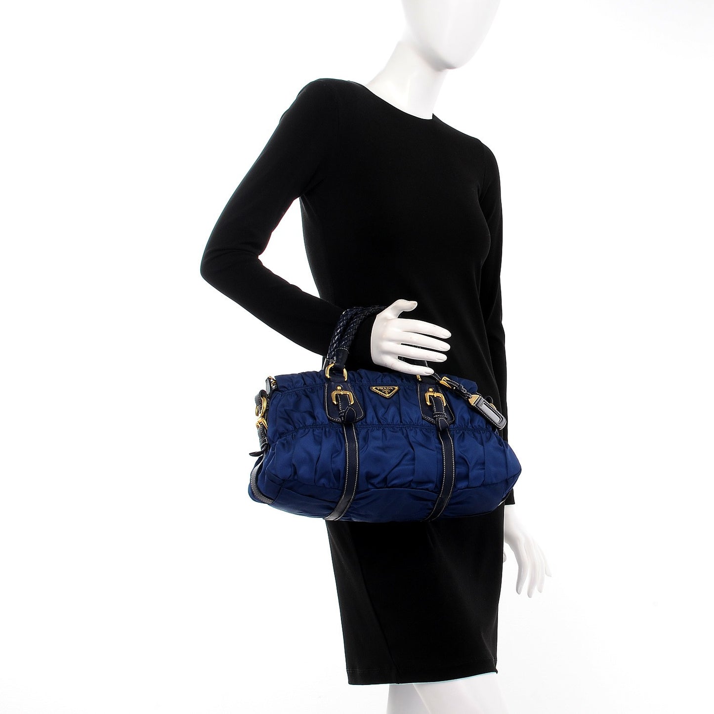 Tessuto Nylon Nappa Braided Gaufre Shoulder Bag Bleuette