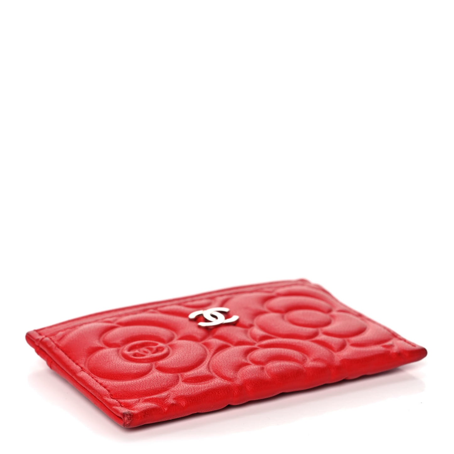 Lambskin Camellia Embossed Card Holder Red