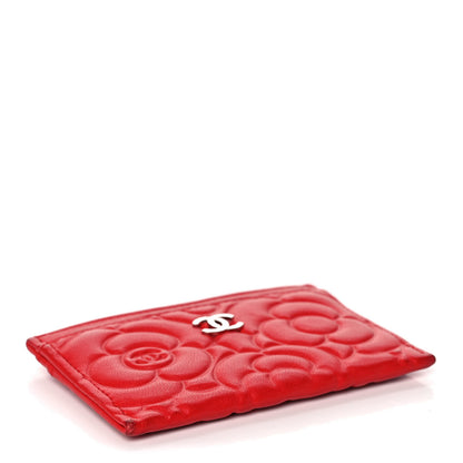 Chanel Lambskin Camellia Embossed Card Holder Red 4 of 14