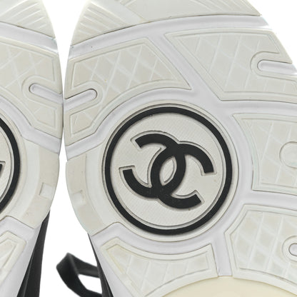 Chanel Lycra Fabric Womens CC Sneakers 38 Black White Pink 7 of 8