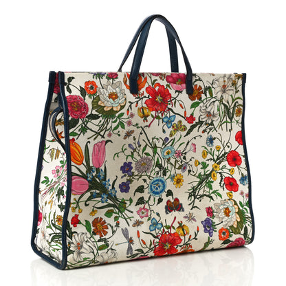 Gucci Canvas Large Flora Tote Navy Multicolor 3 of 19