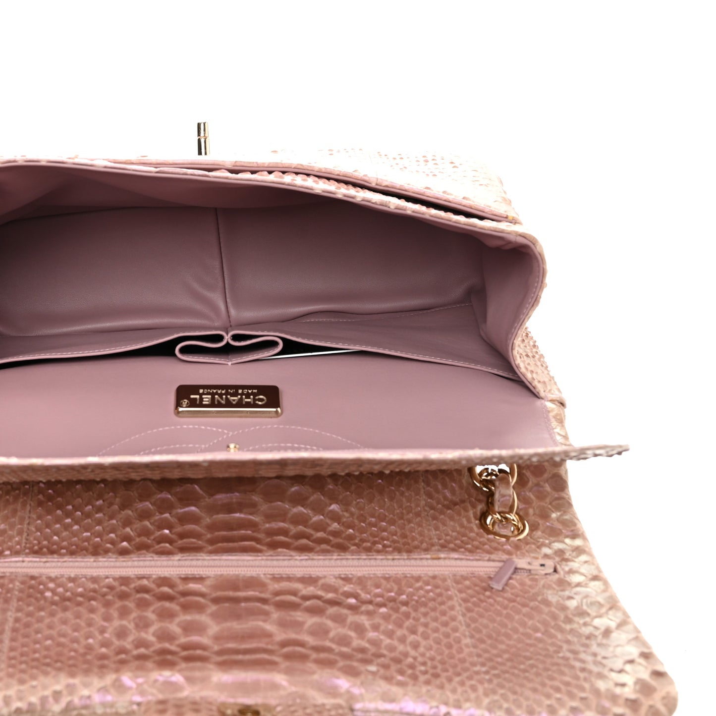 Metallic Snakeskin Jumbo Double Flap Pink