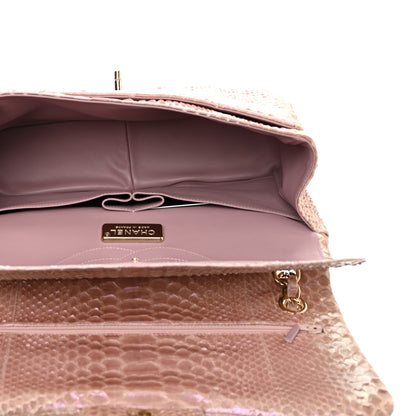 Chanel Metallic Snakeskin Jumbo Double Flap Pink 5 of 10