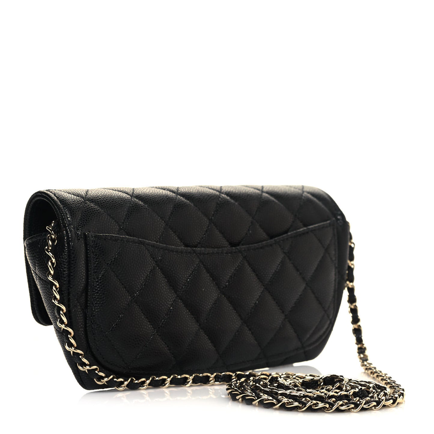 Caviar Quilted Glasses Case With Chain Black