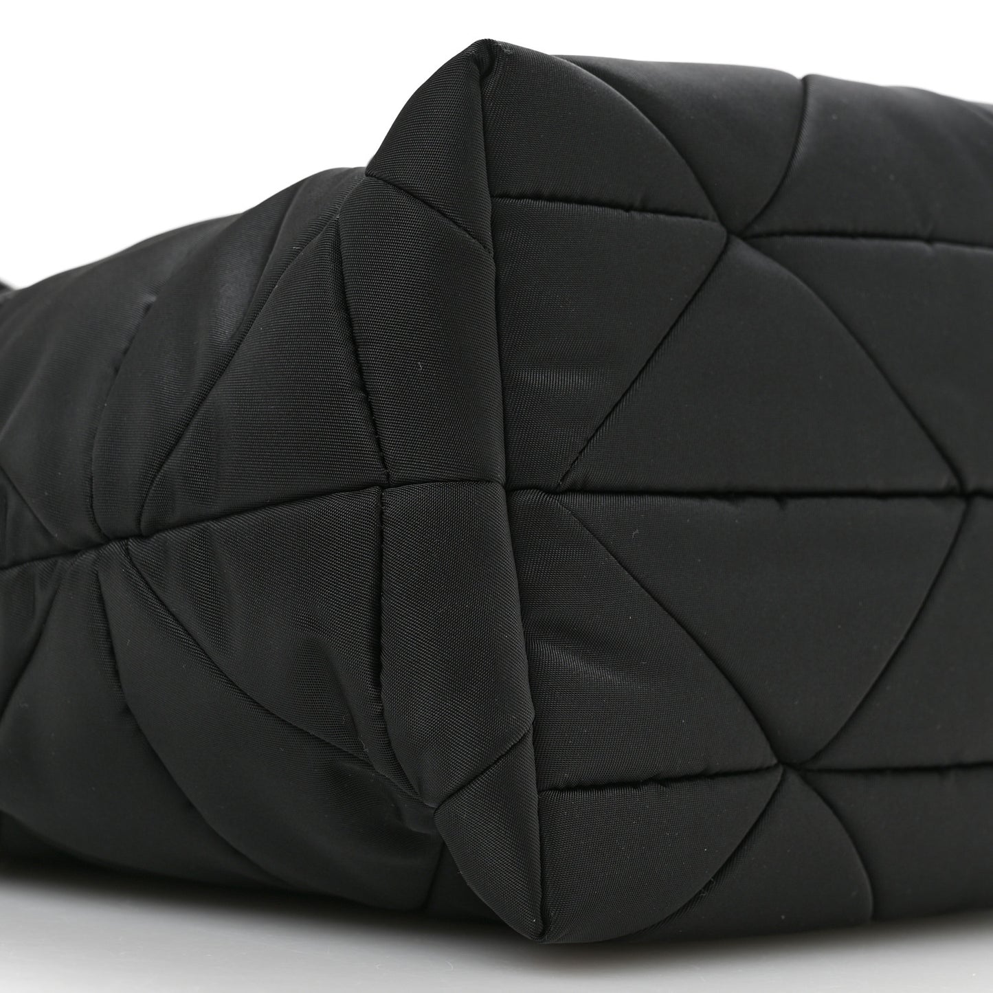 Re-Nylon Nappa Triangle Quilted Padded Double Handled Zip Pocket Tote Black