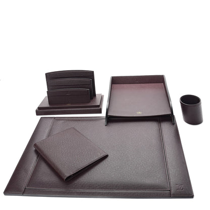 Louis Vuitton Taiga Leather 6 Piece Desk Set Acajou 1 of 10