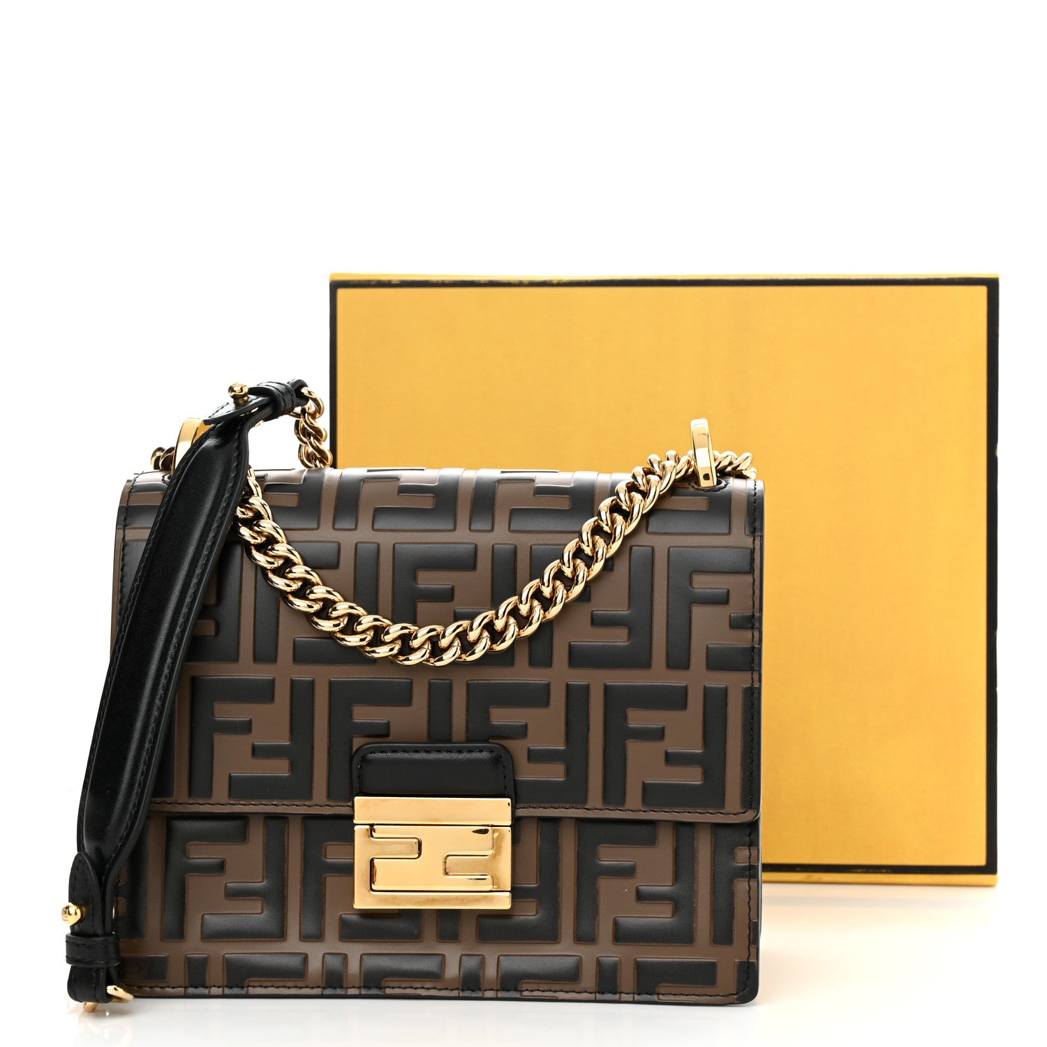Fendi Vitello Liberty Bi-Color FF 1974 Embossed Small Kan U Shoulder Bag Maya Black 13 of 13