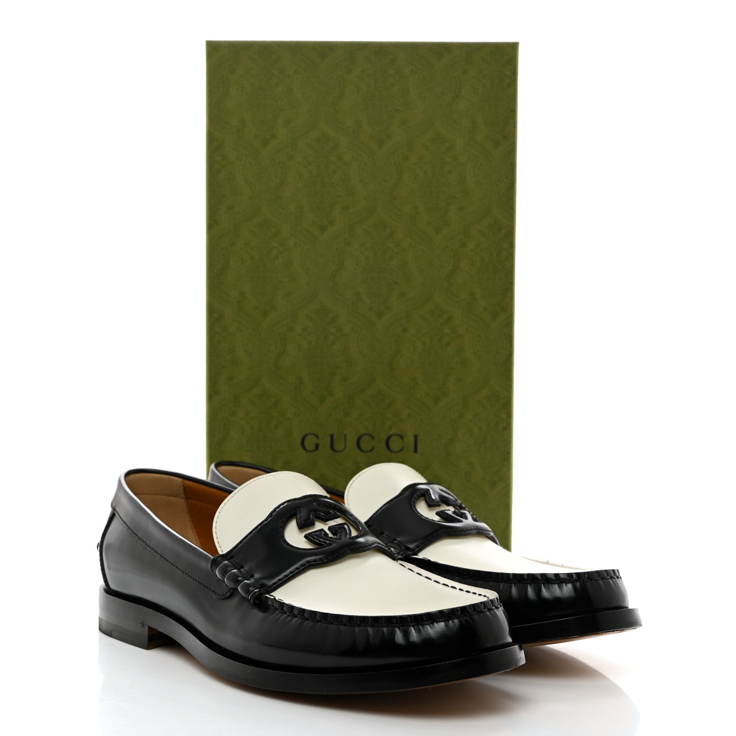 Gucci Calfskin Mens Interlocking G Millennial Ribot Loafers 11 Black Off White 9 of 9