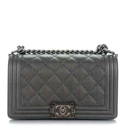 Chanel Calfskin Double Stitch Medium Boy Flap Grey 1 of 7