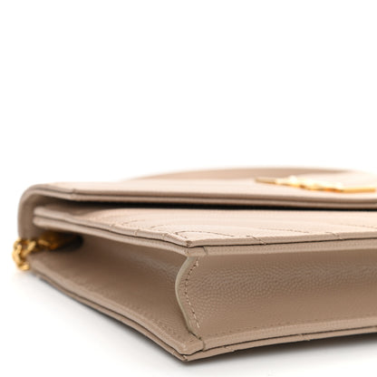 Saint Laurent Grain De Poudre Matelasse Chevron Monogram Envelope Chain Wallet Dark Beige 5 of 10