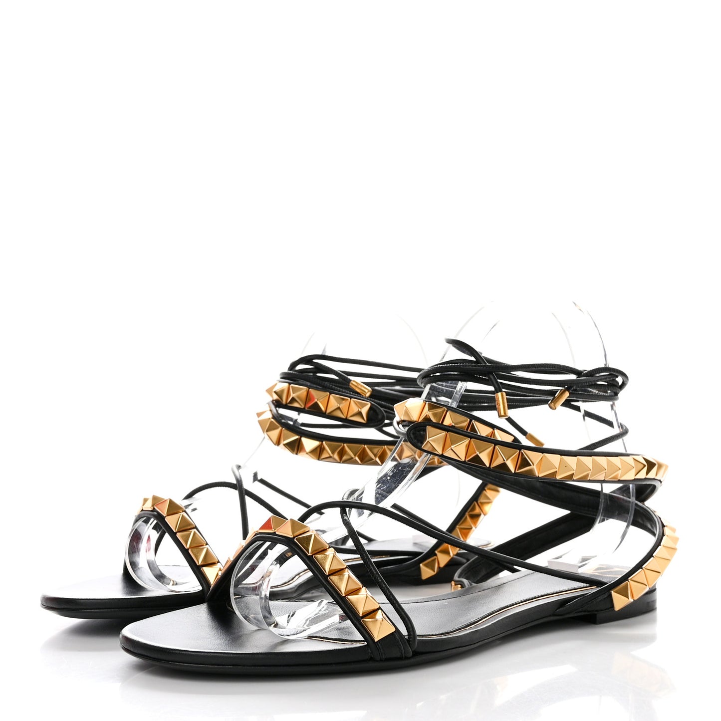 Calfskin Rockstud No Limit Gladiator Flat Sandals 39.5 Black
