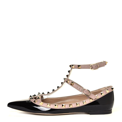 Valentino Garavani Patent Rockstud Cage Ballerina Flats 36.5 Black Poudre 1 of 6