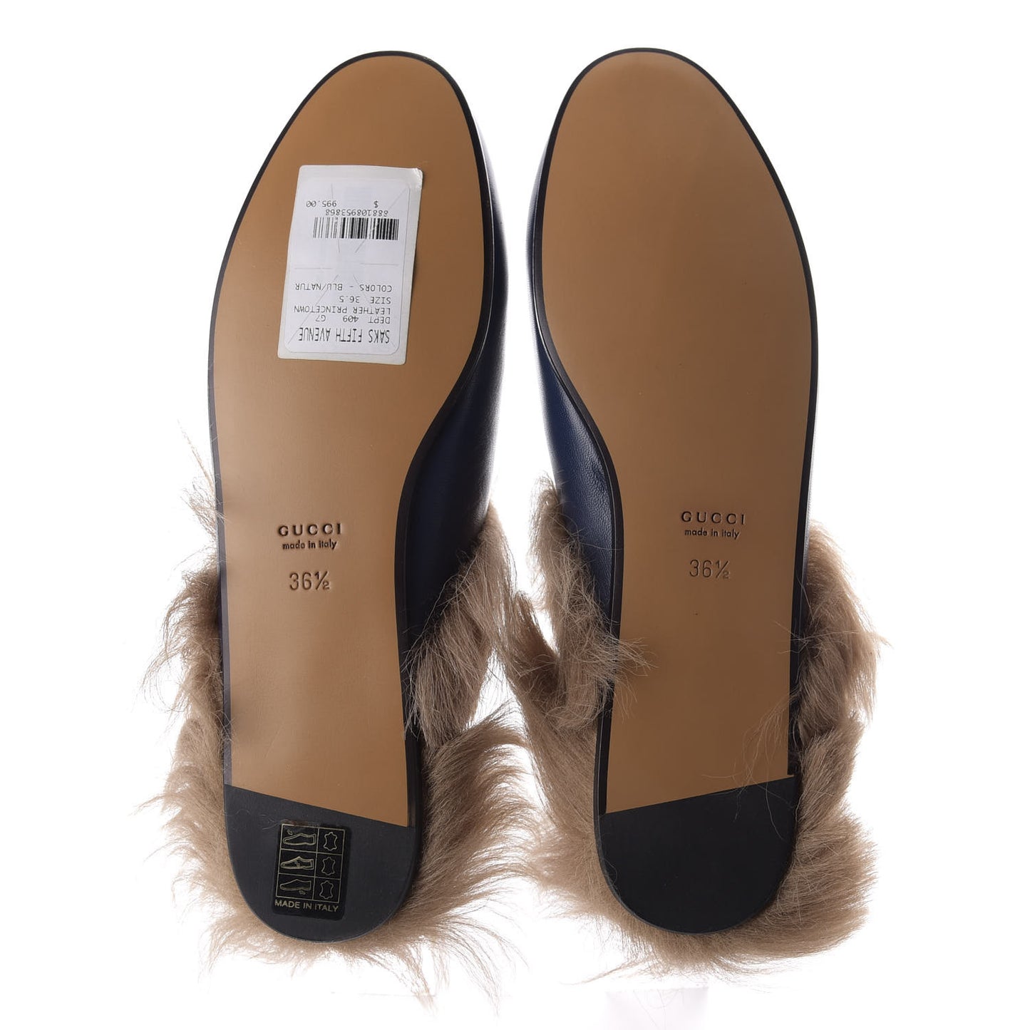 Malaga Kid Fur Womens Princetown Slippers 36.5 Blue Agata