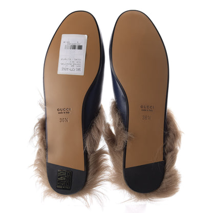Gucci Malaga Kid Fur Womens Princetown Slippers 36.5 Blue Agata 5 of 9