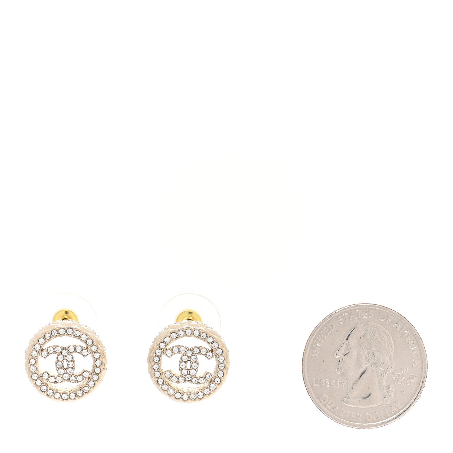 Chanel Crystal CC Round Earrings Gold 2 of 5