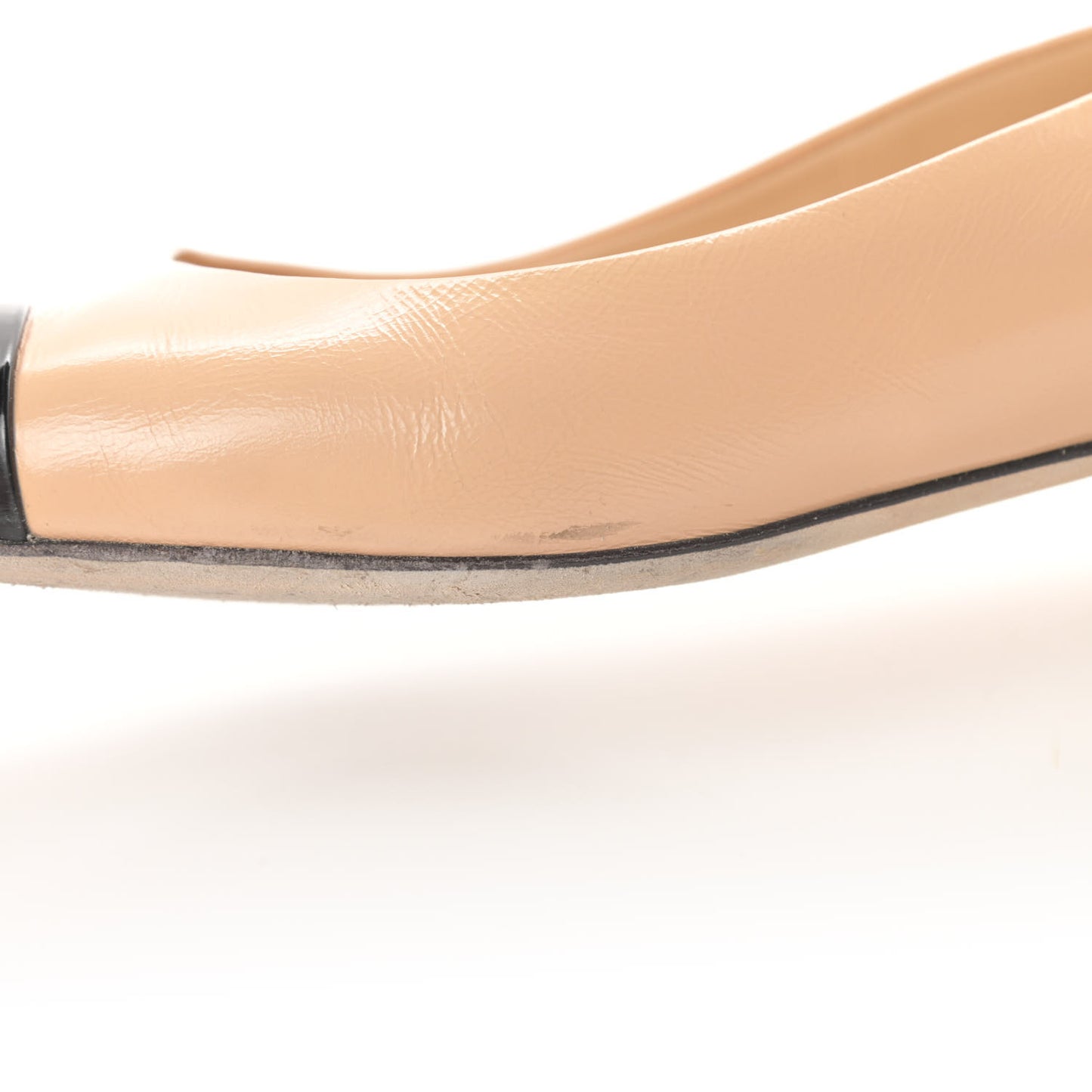Lambskin Patent Cap Toe CC Ballerina Flats 40 Beige Black