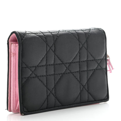 Christian Dior Lambskin Cannage Bi-Color Small Lady Dior Flap Card Holder Black Pink 3 of 19