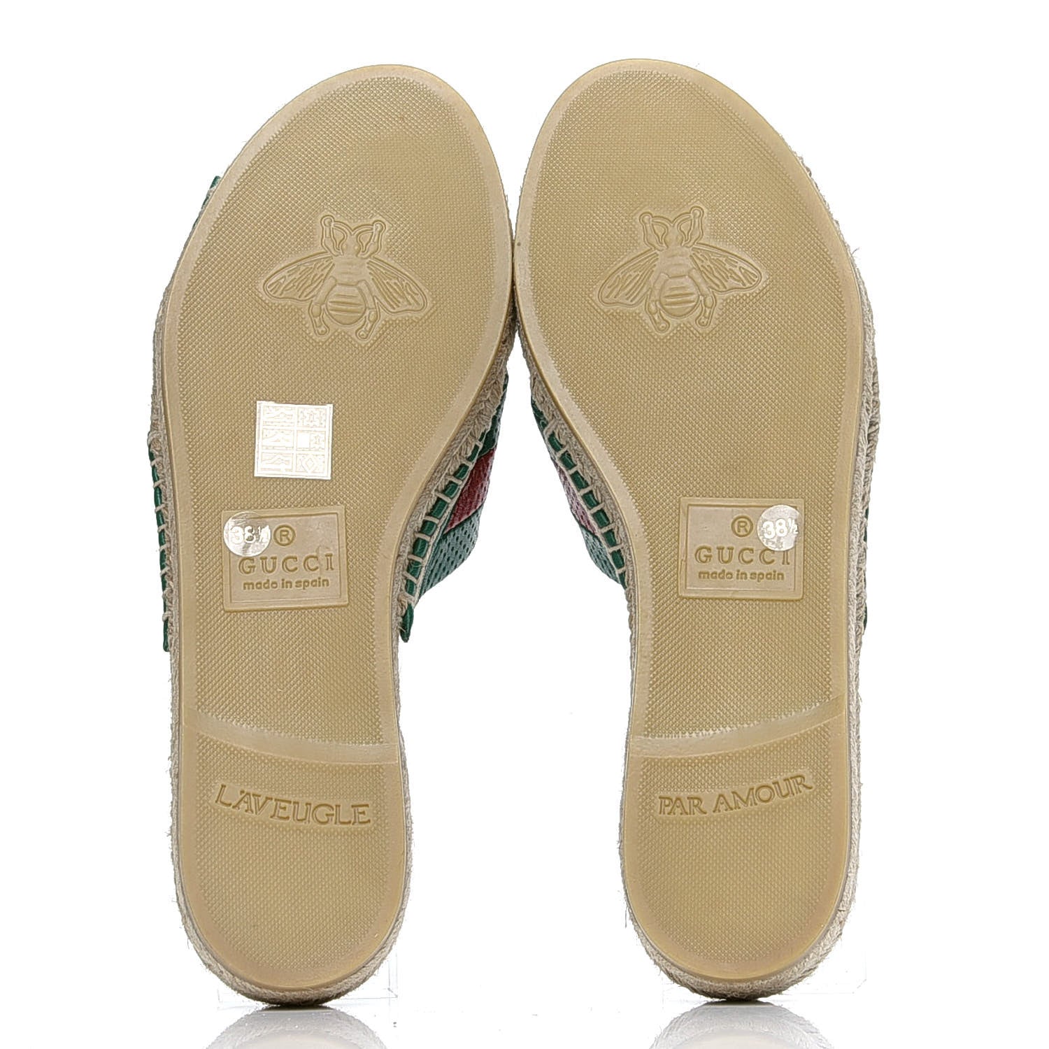 Gucci Malaga Kid Perforated Criss Cross Espadrille Slide Sandals 38.5 Emerald Hibiscus Red 4 of 5