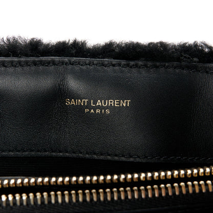 Saint Laurent Shearling Y Quilted Monogram Medium Loulou Chain Satchel Black 6 of 11