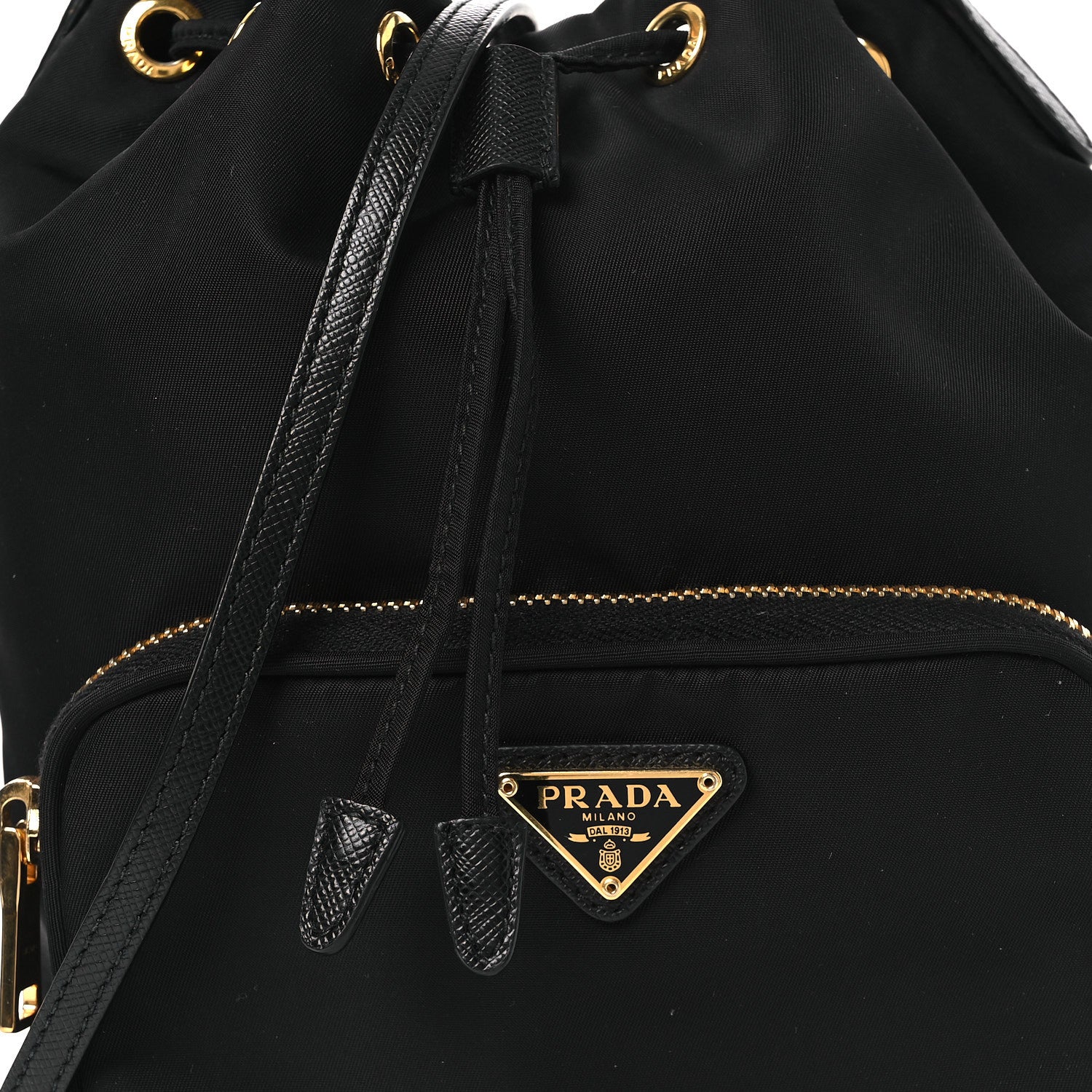 Prada Nylon Vela Saffiano Mini Bucket Crossbody Bag Black 9 of 11
