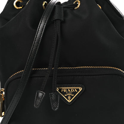 Prada Nylon Vela Saffiano Mini Bucket Crossbody Bag Black 9 of 11
