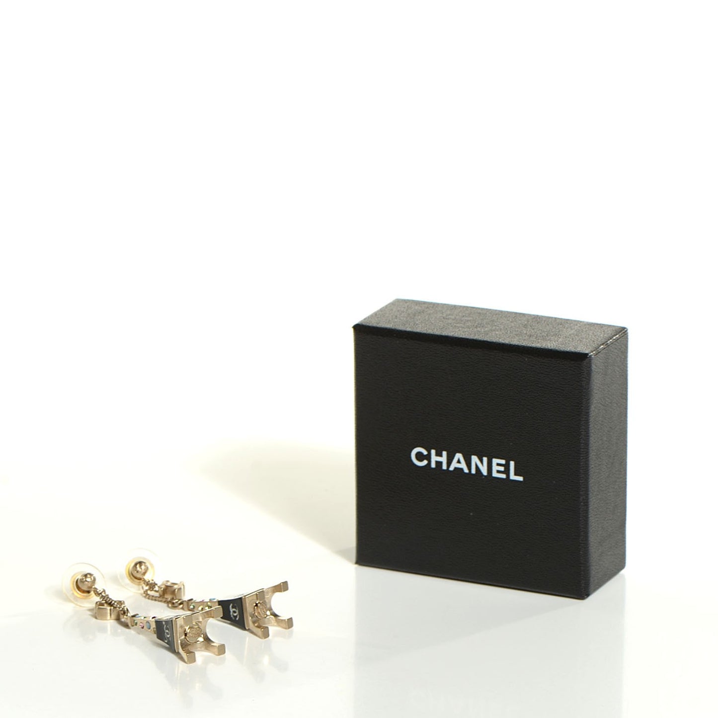 Crystal CC Eiffel Tower Charm Earrings Gold