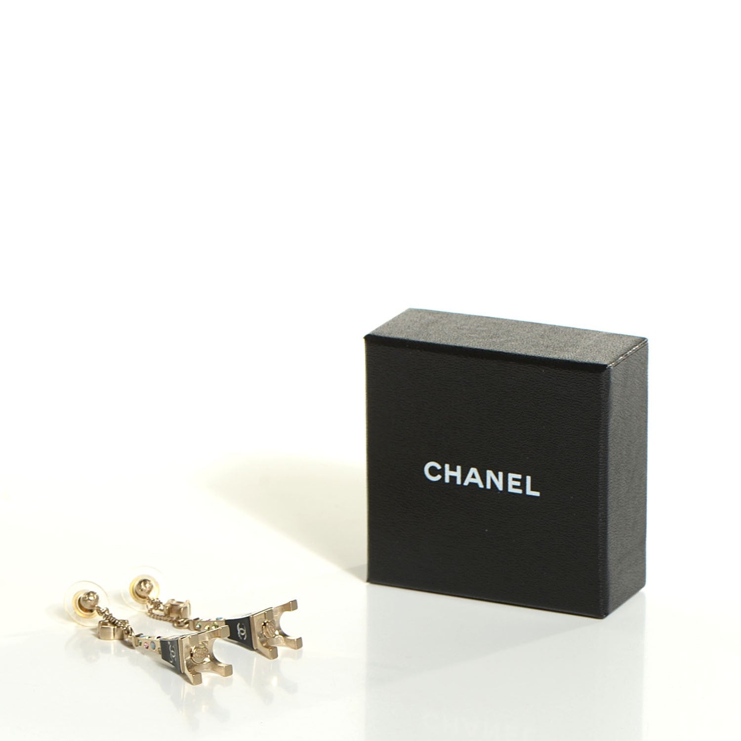 Chanel Crystal CC Eiffel Tower Charm Earrings Gold 5 of 5