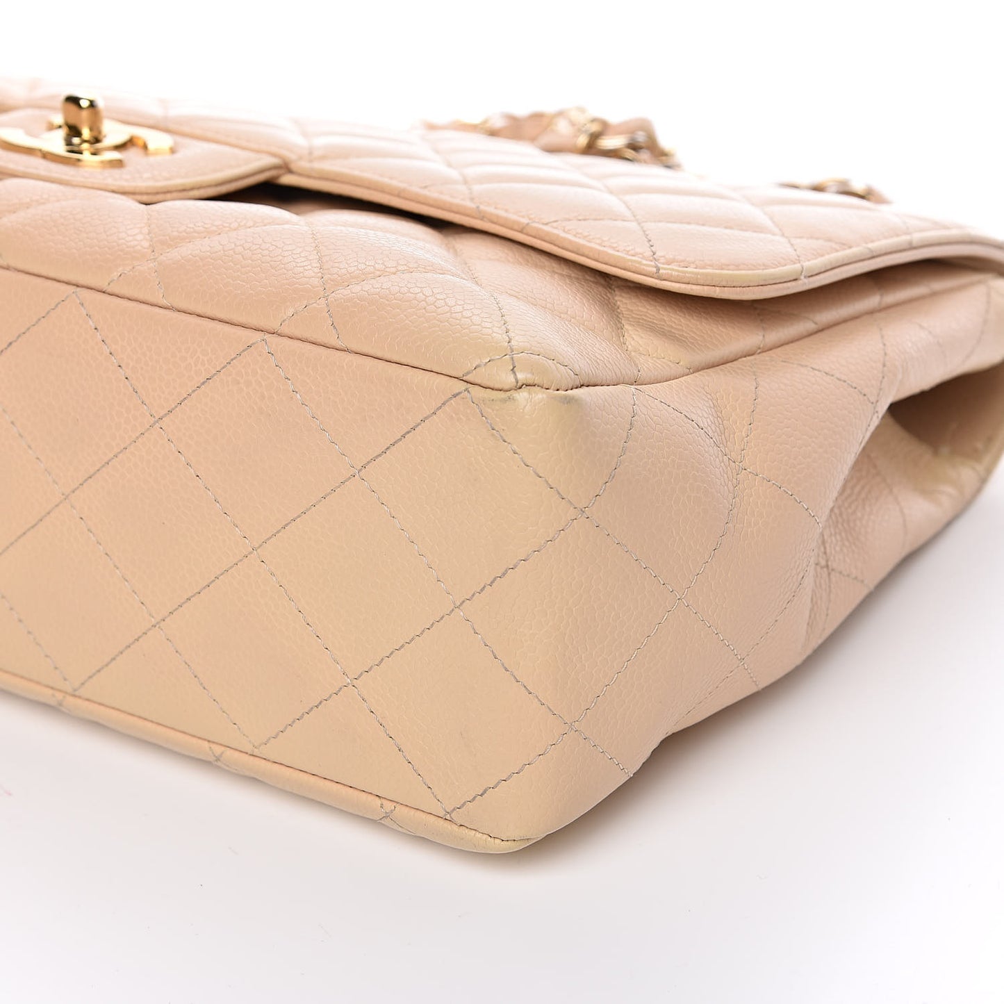 Caviar Quilted Jumbo Single Flap Beige Clair