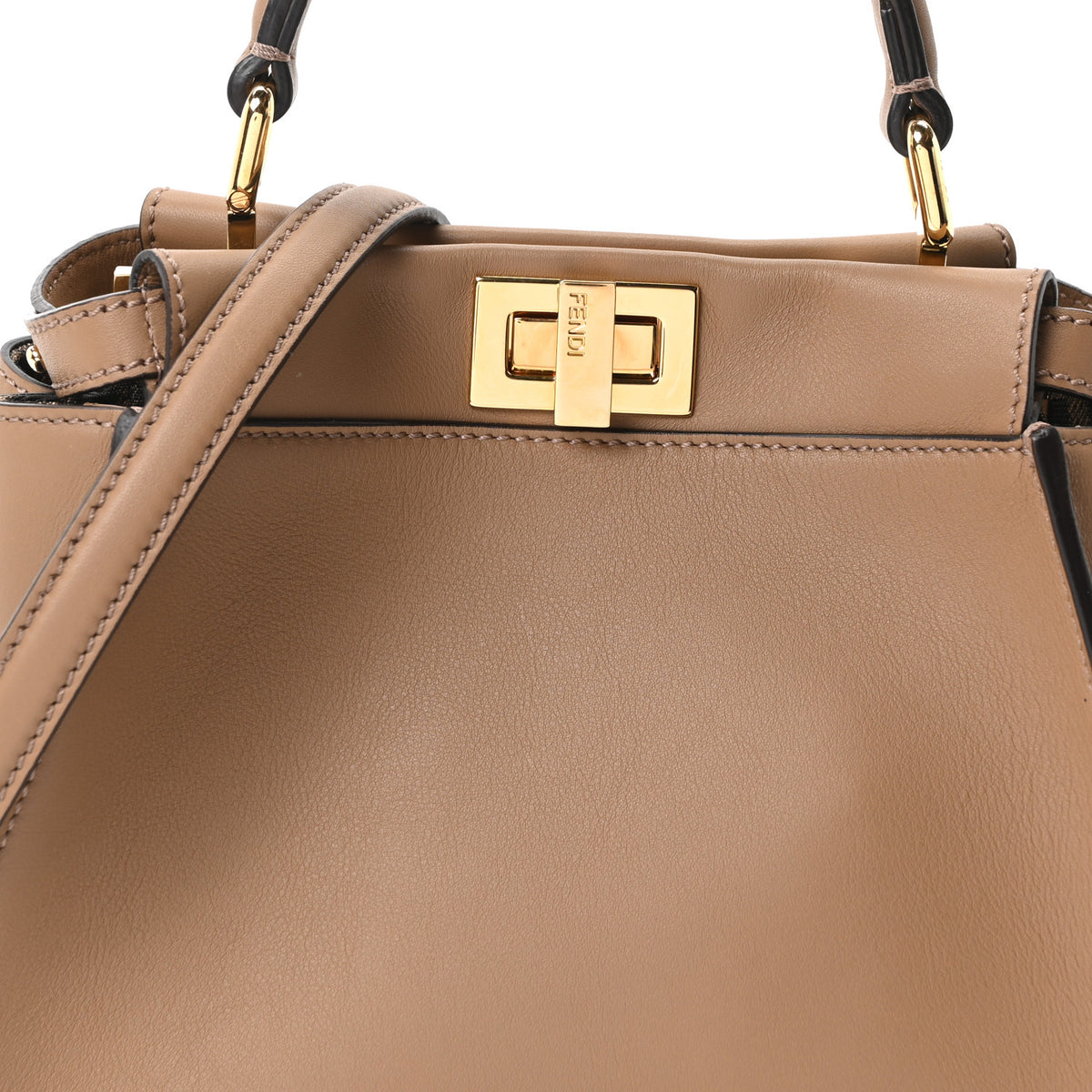 Vitello Seta Fabric Jacquard FF 1974 Mini Peekaboo Iconic Satchel Sand Tobacco Moro