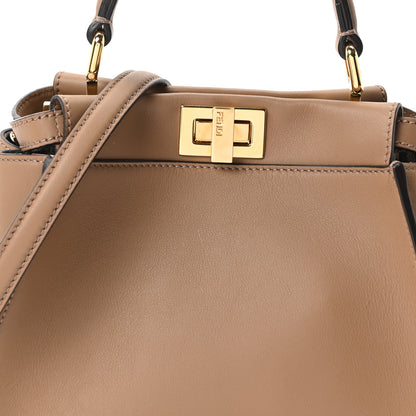 Fendi Vitello Seta Fabric Jacquard FF 1974 Mini Peekaboo Iconic Satchel Sand Tobacco Moro 7 of 9