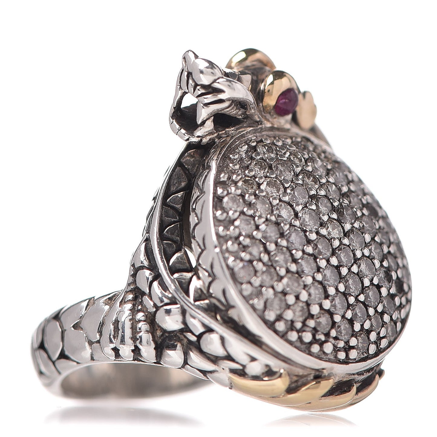 Sterling Silver 18K Yellow Gold Diamond Ruby Naga Dragon Ring 51.9 6