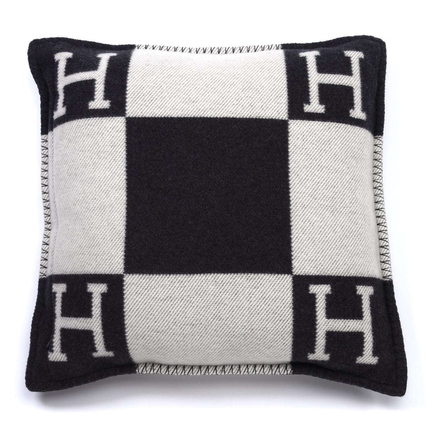 Hermes Wool Cashmere Avalon Pillow PM Ecru Gris Fonce 2 of 3