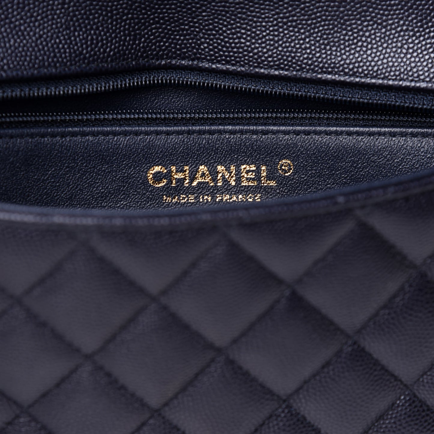 Caviar Quilted Flap Clutch Navy