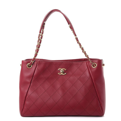 Chanel Grained Calfskin Stitched Supple Rock Shopping Tote Burgundy 1 of 12