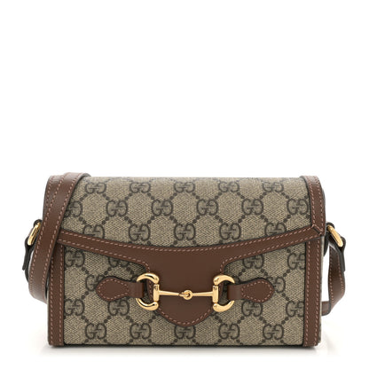 Gucci GG Supreme Monogram Mini Horsebit 1955 Shoulder Bag Beige Brown Sugar 1 of 11