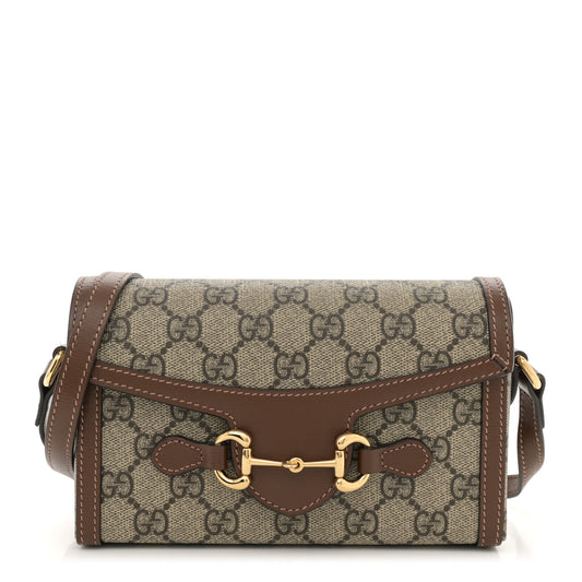GG Supreme Monogram Mini Horsebit 1955 Shoulder Bag Beige Brown Sugar