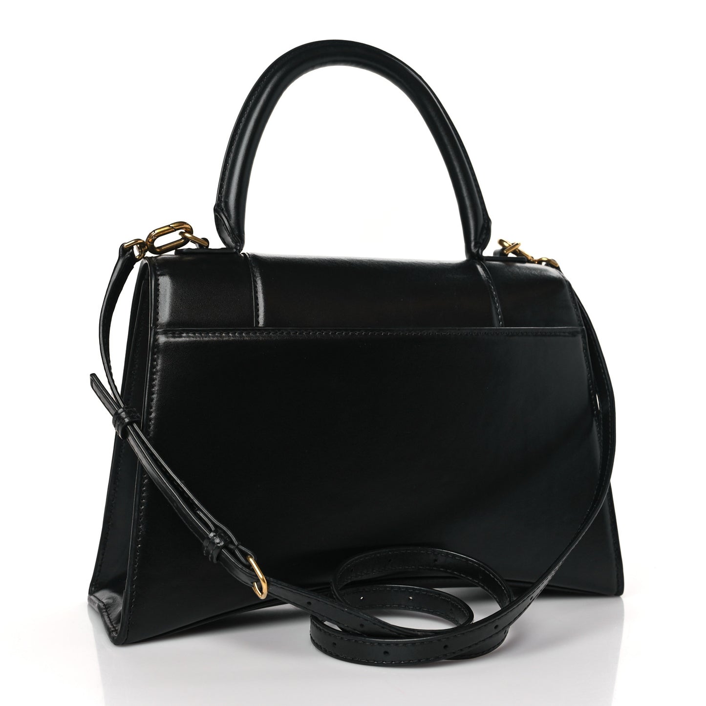 Shiny Box Calfskin Medium Hourglass Top Handle Bag Black