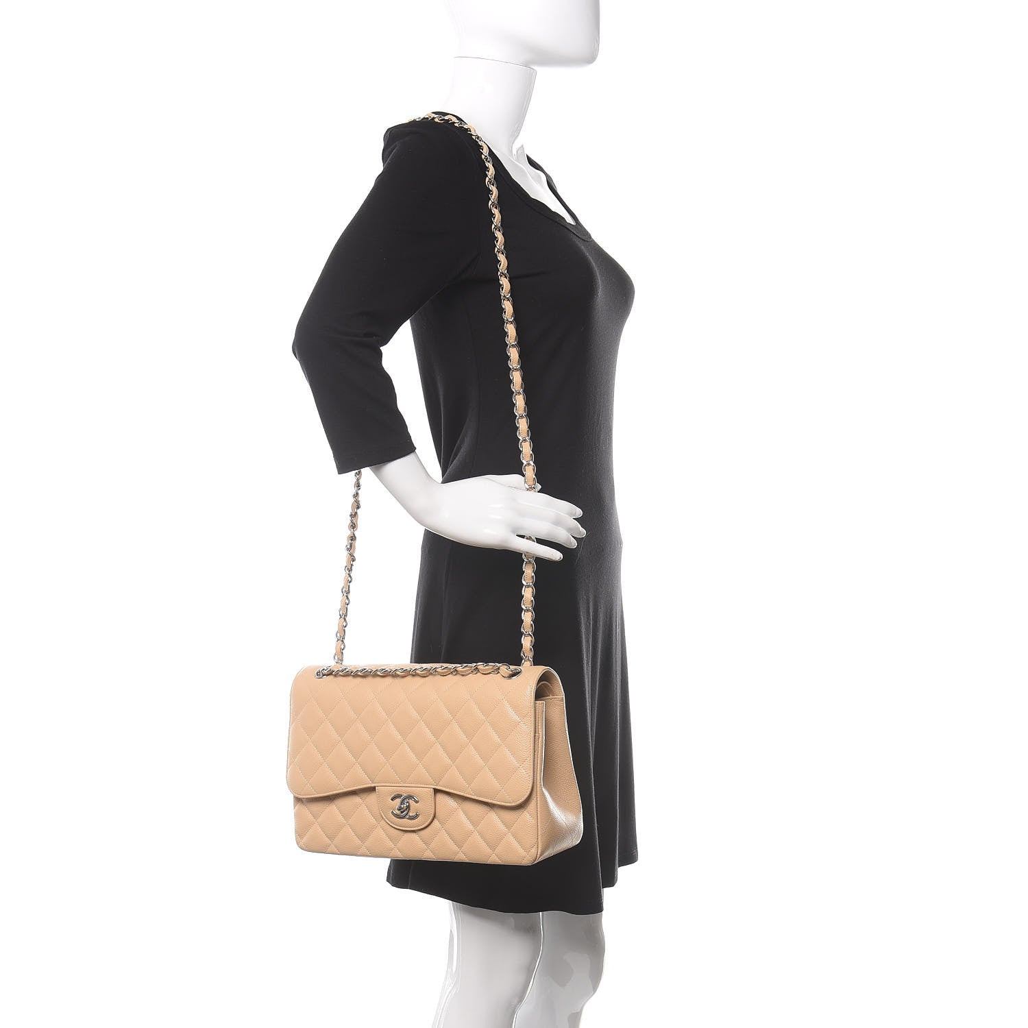 Chanel Caviar Quilted Jumbo Double Flap Beige 2 of 11