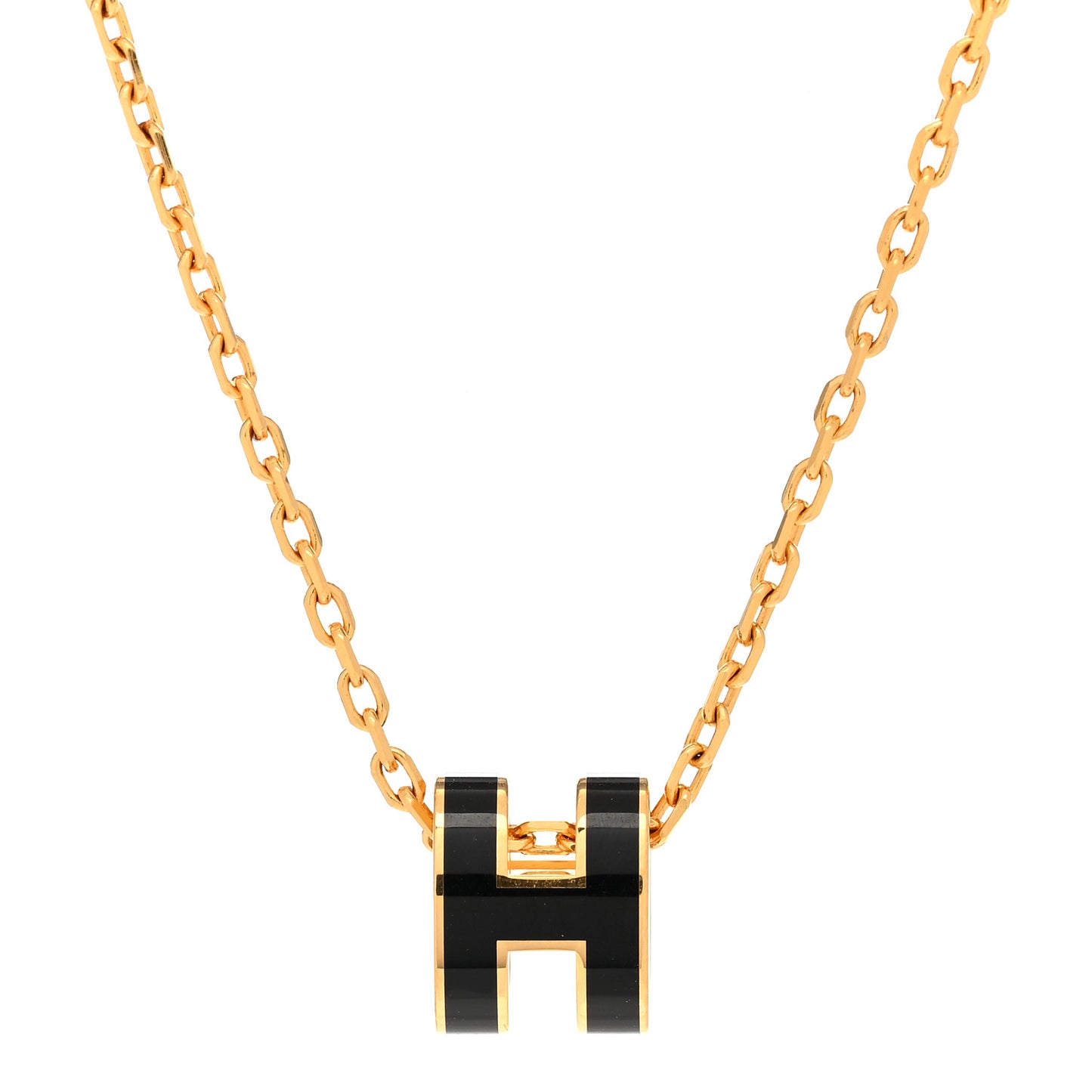 Lacquered Gold Mini Pop H Pendant Necklace Black