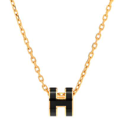 Hermes Lacquered Gold Mini Pop H Pendant Necklace Black 4 of 7